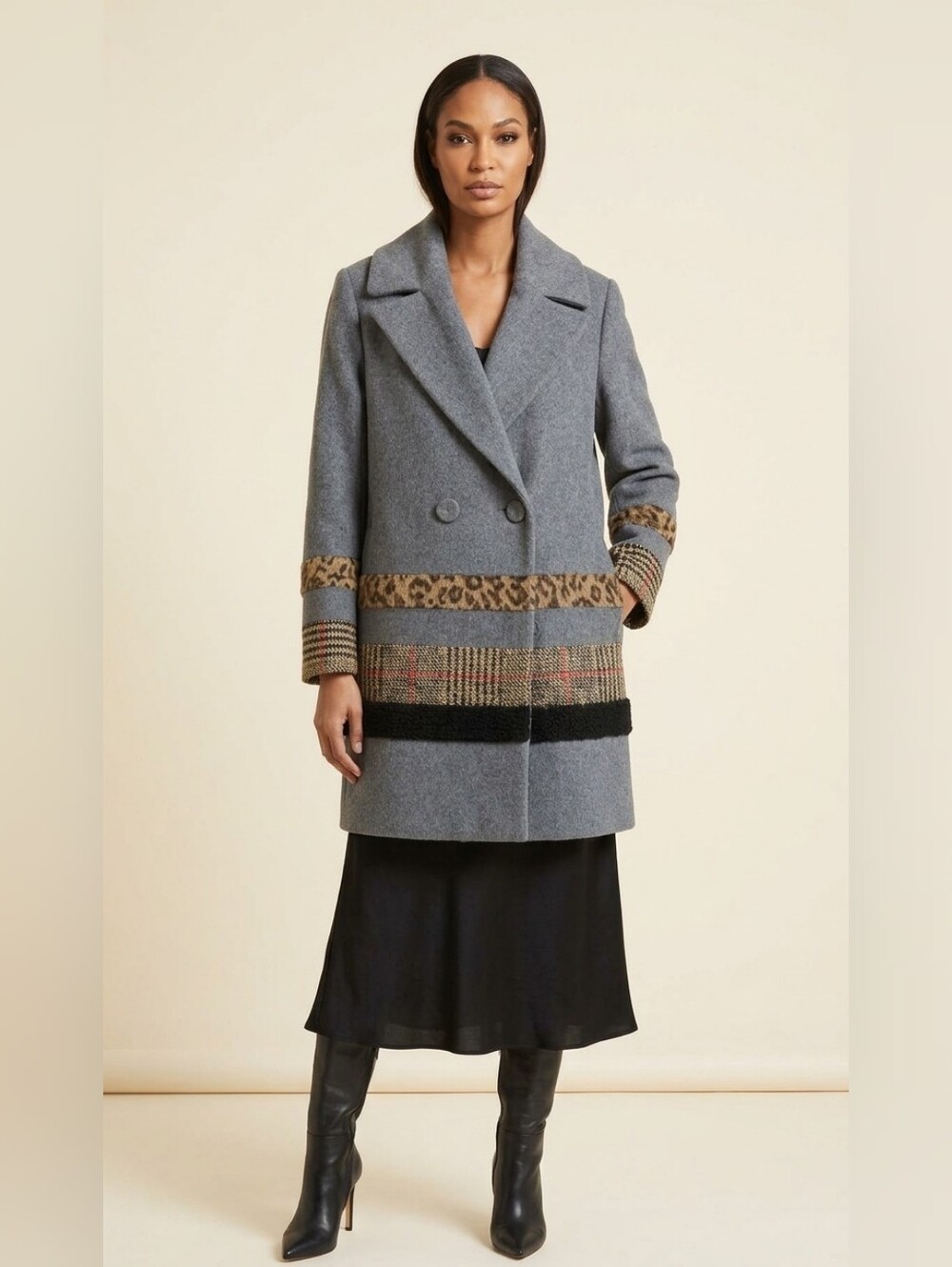 Cinzia Rocca | Mixed Media Patchwork Wool Blend Coat